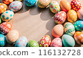 Happy Easter day with colorful egg prints copy space for text Happy Easter day with colorful egg prints copy space for text 116132728