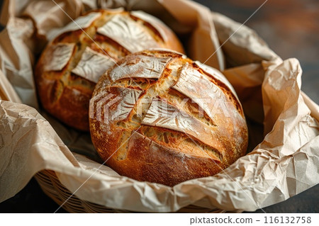 Artisan sourdough bread in a basket 116132758