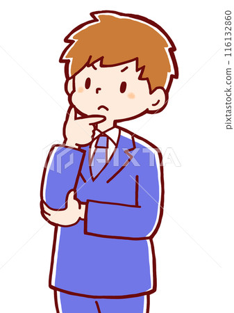 A male student thinking with his hand on his chin 116132860