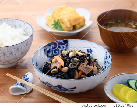 Simmered hijiki Japanese breakfast image 116134092