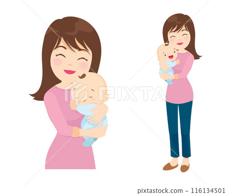 Beautiful woman holds a baby in her arms 116134501