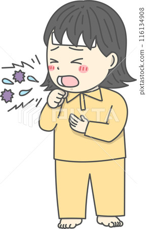 一個女孩咳嗽的插圖 一個女孩咳嗽的插圖 116134908