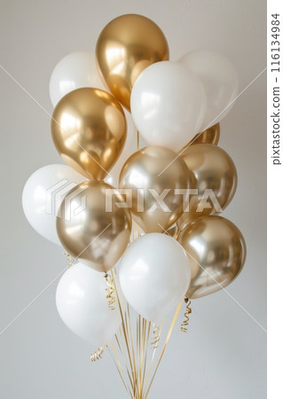 Elegant Gold and White Balloons on Neutral Background 116134984