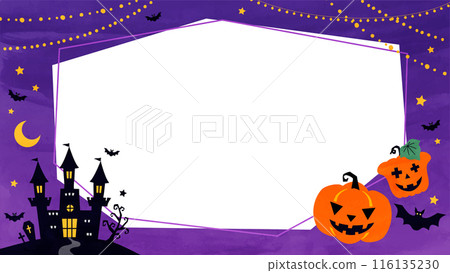 Halloween background illustration frame with copy space Pumpkin and castle, watercolor style 116135230