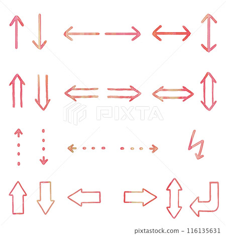 Handwritten simple arrow icon set red Handwritten simple arrow icon set red 116135631