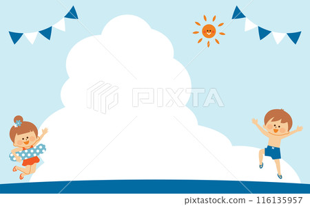 夏天的大海和兒童框架 夏天的大海和兒童框架 116135957