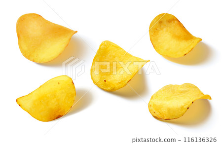 Potato chip lying with shadow. Potato chip lying with shadow. 116136326