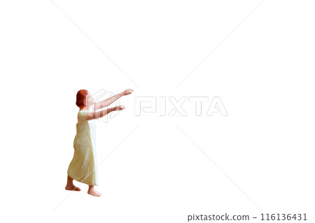 A woman sleepwalking in pajamas isolated on a white background with clipping path 116136431