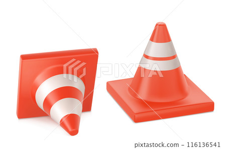 Road construction cone standing and lying. 116136541