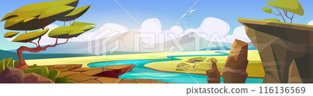 African savannah sunny landscape 116136569