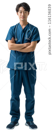 AI-generated image of a male nurse's whole body on a white background 116136839