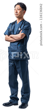AI-generated image of a male nurse's whole body on a white background 116136842