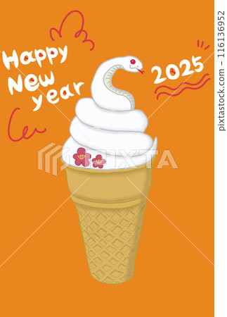 Cute New Year's card template with snake soft serve ice cream Cute New Year's card template with snake soft serve ice cream 116136952