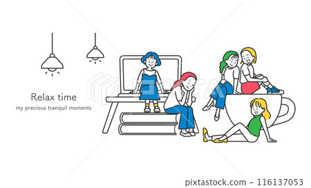 Illustration of women relaxing Illustration of women relaxing 116137053
