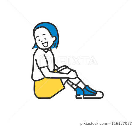 一個微笑著坐著的女人的插圖 116137057