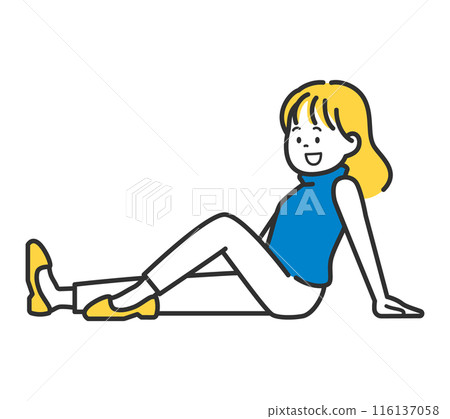 一個微笑著坐著的女人的插圖 一個微笑著坐著的女人的插圖 116137058