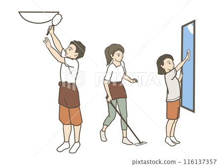 A friendly parent and child cleaning A friendly parent and child cleaning 116137357