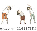 A friendly parent and child doing exercises 116137358