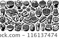 Outline Set of Mexican Food 116137474