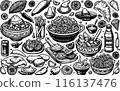 Outline Set of Mexican Food 116137476