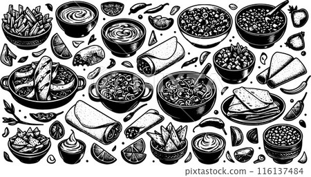 Outline Set of Mexican Food Outline Set of Mexican Food 116137484