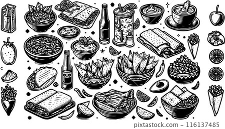 Outline Set of Mexican Food Outline Set of Mexican Food 116137485