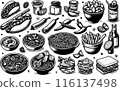 Outline Set of Mexican Food 116137498