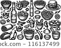 Outline Set of Mexican Food 116137499