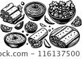 Outline Set of Mexican Food 116137500