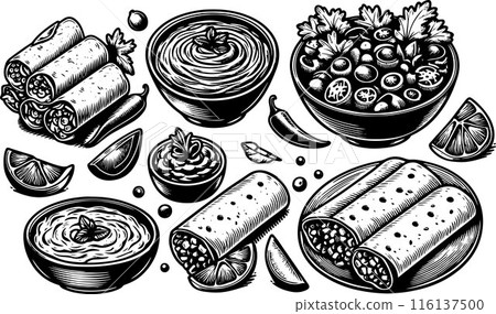 Outline Set of Mexican Food 116137500
