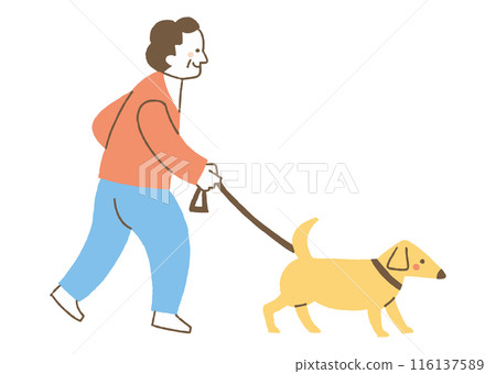 一位老人帶著他的狗去散步_color 116137589