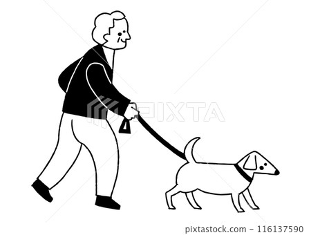 Old man taking his dog for a walk_2 116137590