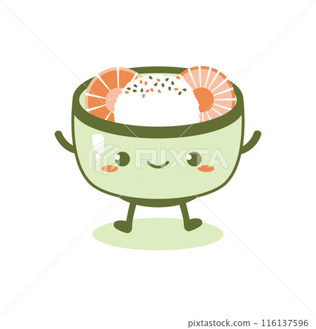 Cute Rice Bowl Japanese Food Cartoon Character with Smile Expression Cute Rice Bowl Japanese Food Cartoon Character with Smile Expression 116137596