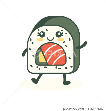Cute Rice Sushi Roll Japanese Food Cartoon Character with Smile Expression Cute Rice Sushi Roll Japanese Food Cartoon Character with Smile Expression 116137607