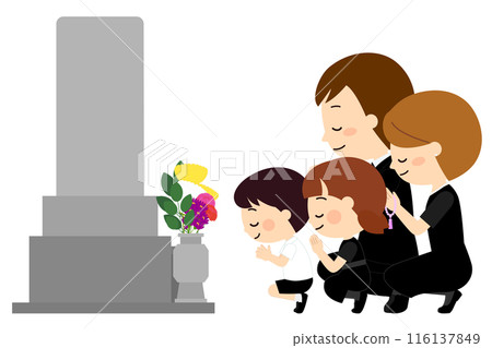 一家人前來掃墓，參加追悼會。 116137849