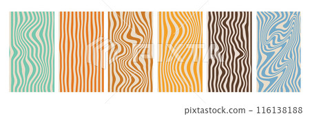 Abstract stripes retro groovy background collection. Isolated vector vertical illustration for design, funky wallpaper for posters, cards, social media templates, posts Abstract stripes retro groovy background collection. Isolated vector vertical illustration for design, funky wallpaper for posters, cards, social media templates, posts 116138188