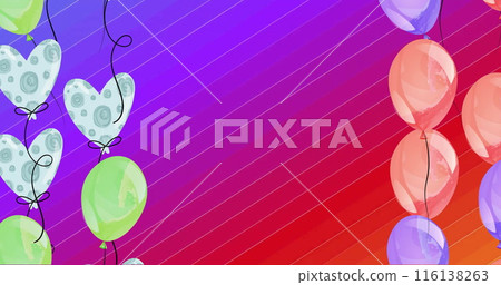 Image of colourful balloons on rainbow background, copy space Image of colourful balloons on rainbow background, copy space 116138263