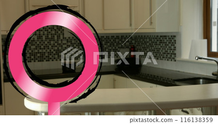 Image of pink circle over empty kitchen Image of pink circle over empty kitchen 116138359