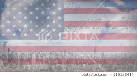 Image of flag of usa with text over cityscape Image of flag of usa with text over cityscape 116138414