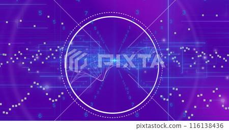Image of dna strand and scope scanning on purple background 116138436