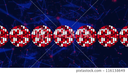 Image of circles with red and white squares over navy background Image of circles with red and white squares over navy background 116138649