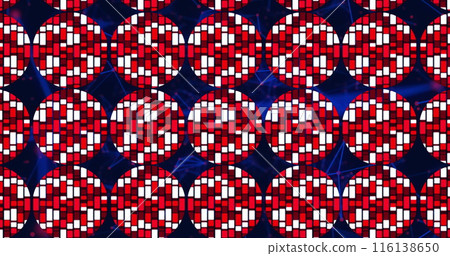 Image of circles with red and white squares over navy background 116138650