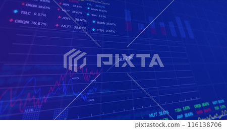 Image of financial data processing over blue background Image of financial data processing over blue background 116138706