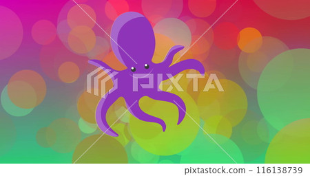 Image of happy octopus over colourful spots on colourful background 116138739