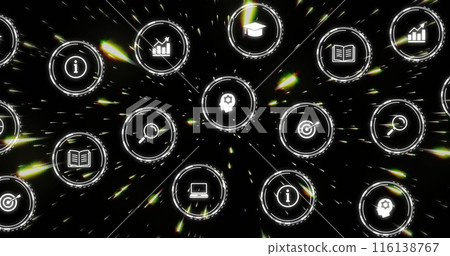 Image of network of digital icons over dark background Image of network of digital icons over dark background 116138767