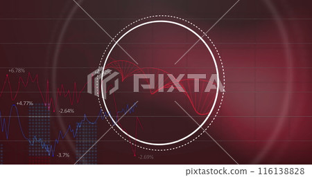 Image of data processing and dna strand over red background Image of data processing and dna strand over red background 116138828