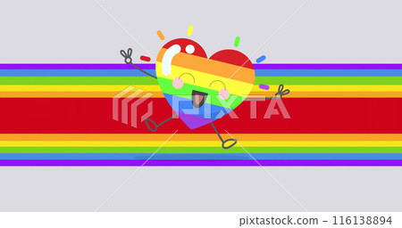 Image of happy rainbow heart over rainbow background Image of happy rainbow heart over rainbow background 116138894
