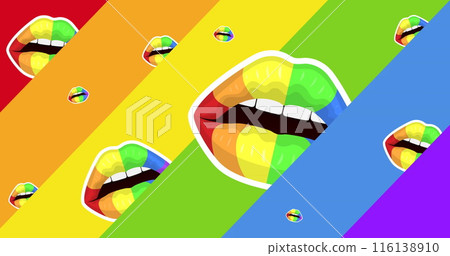Image of rainbow lips over rainbow background 116138910