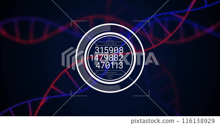 Image of data processing over dna strands on black background Image of data processing over dna strands on black background 116138929