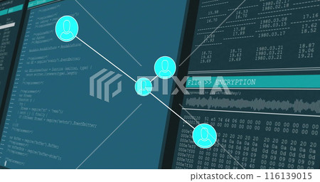 Image of data processing over screens and connections Image of data processing over screens and connections 116139015